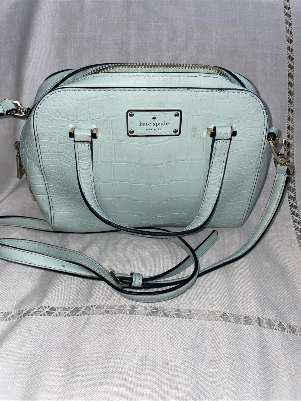 kate spade Mint Croc-Embossed Crossbody / Satchel Callouts Shown In Pictures